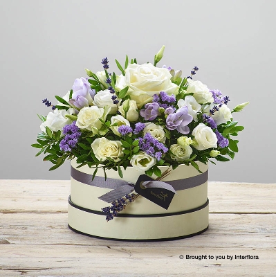 Lovely Lilacs New Baby in black Hatbox with James Junior Bear
